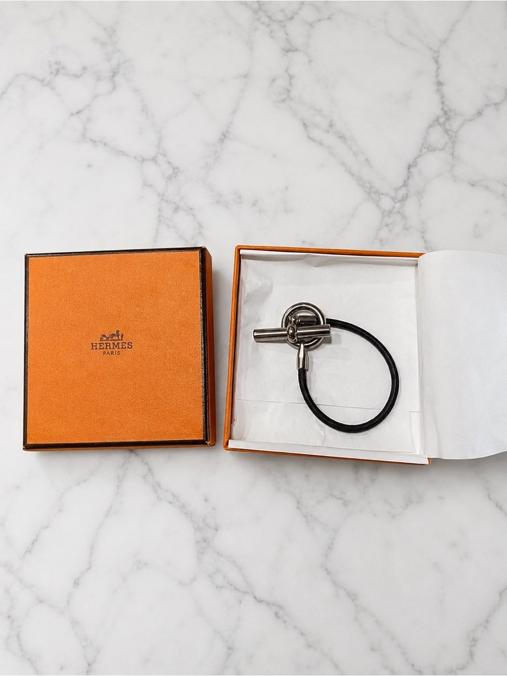 Hermes Black Leather Bracelet with Silver Palladium Hardware - Picture 2 of 3